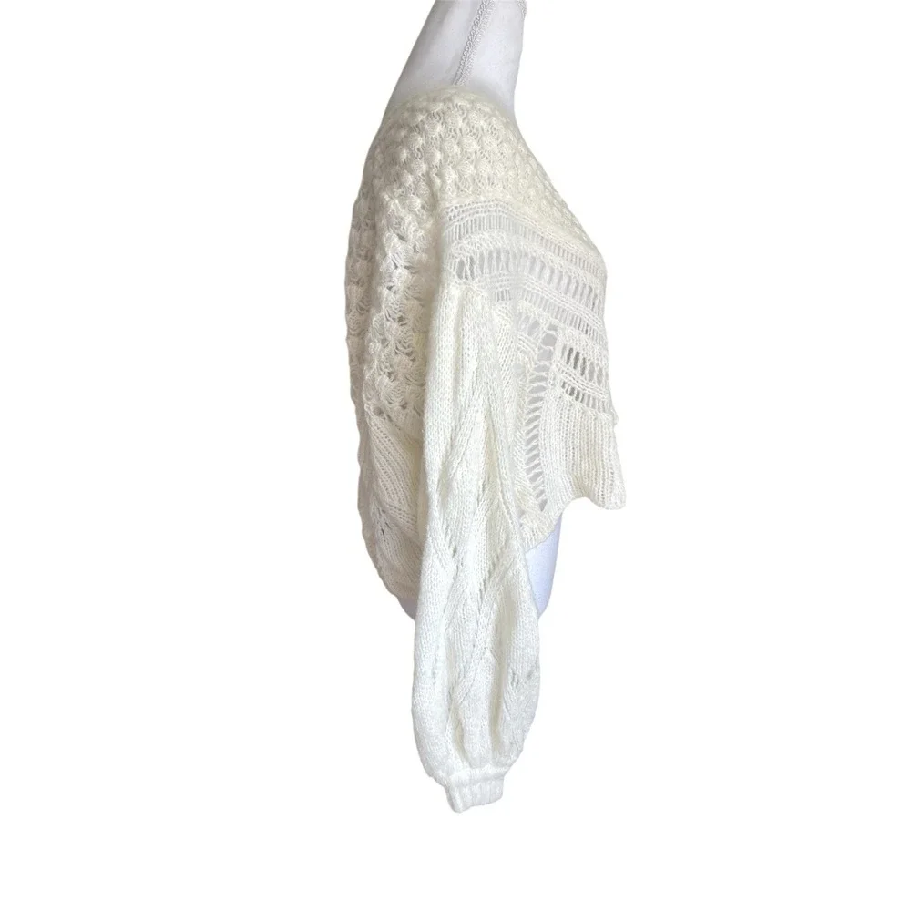 Free‎ People Ivory Snowball Cropped Sweater Wool Blend Open Knit Boho Chic Sz XS
